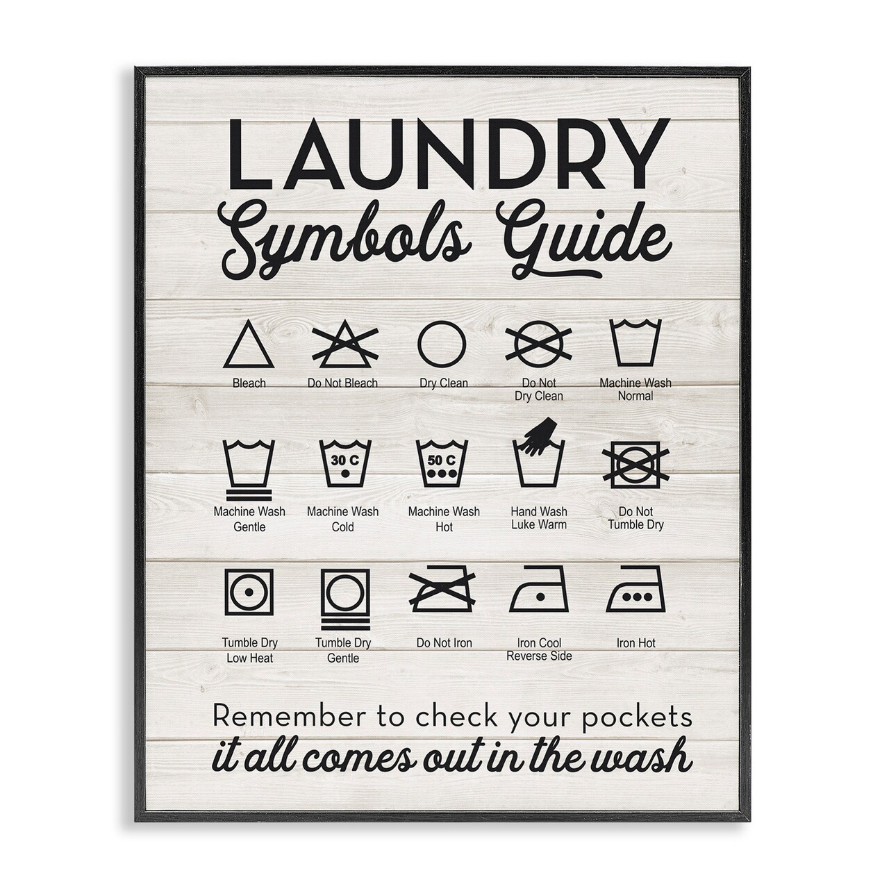 Stupell Industries Rustic Laundry Symbols Guide Framed Giclee Art